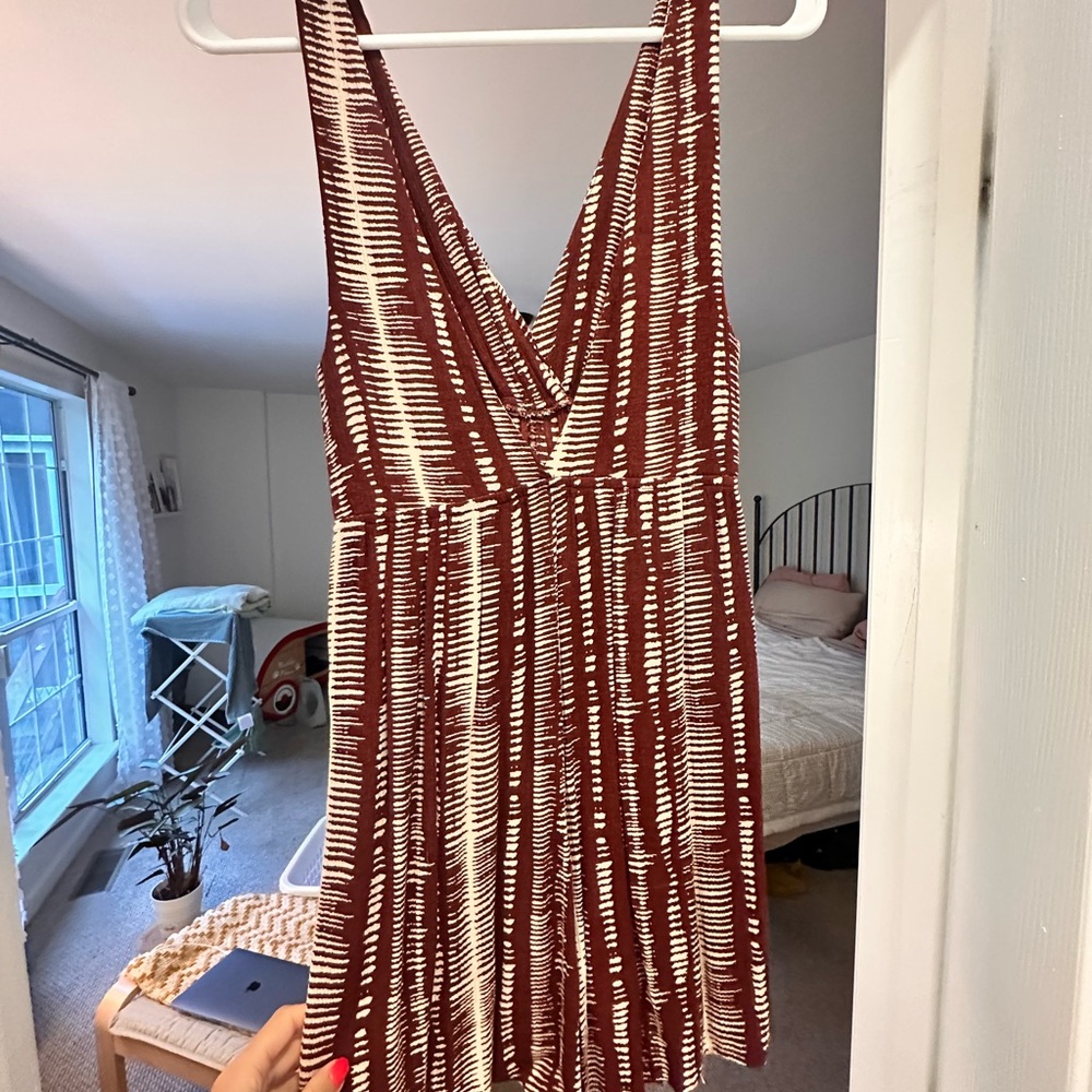 Wild Fable Maroon and White Striped Jumpsuit